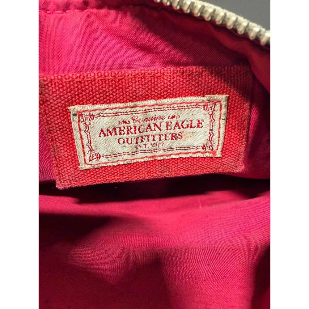 American Eagle Outfitters Canvas Wristlet Pink‎ Red Khaki Color Block Pouch Bag